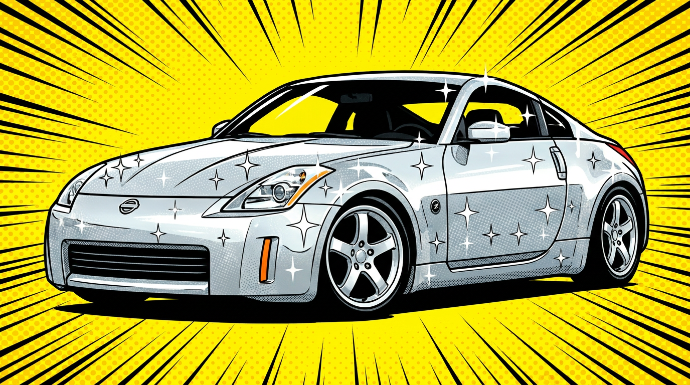 Silver 350Z gleaming clean — after Maddox is done